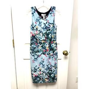 Joseph Ribkoff Dress Floral Sheath Women’s Size 10 Blue Sleeveless Lined Stretch